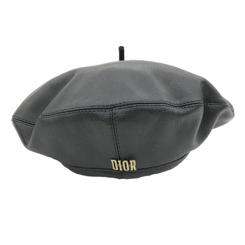 クリスチャンディオール Christian Dior ロゴ ベレー帽 レザー ブラック eitm0173