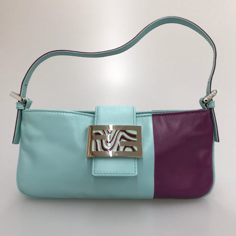 Fendi Fendi Bicolor FF徽标袋手提包皮革紫色X天蓝色C0091