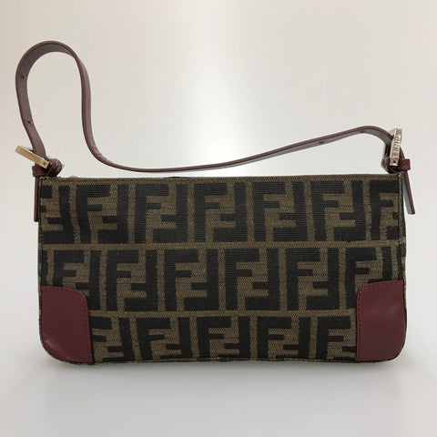 Fendi Fendi Zukka图案手工半纸袋帆布帆布皮革beige x葡萄酒红色C0124