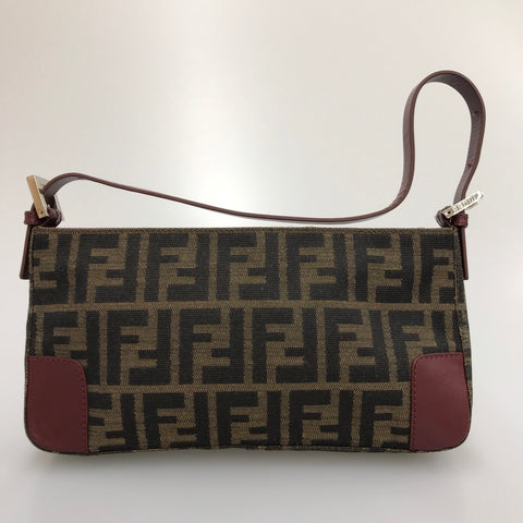 Fendi Fendi Zukka Match Hand Semi-Sac à épaule toile en cuir beige x vin rouge C0124