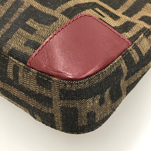 Fendi Fendi Zukka Match Hand Semi-Sac à épaule toile en cuir beige x vin rouge C0124