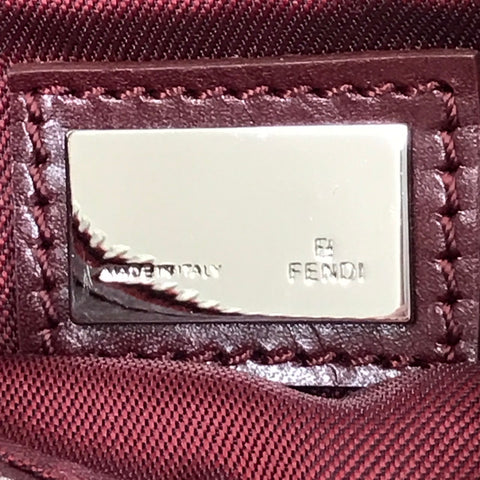 Fendi Zucca图案手工半肩袋帆布皮革米色X葡萄酒红色C0124