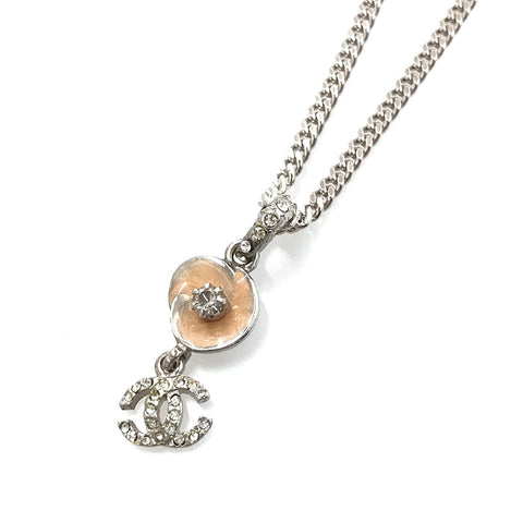 Chanel CHANEL Cocomeria Rhine Stone Necklace 04P Silver C1000