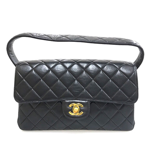 Chanel Double Face Matelasse Turn Lock -Kette Handtasche Leder Schwarz C1602