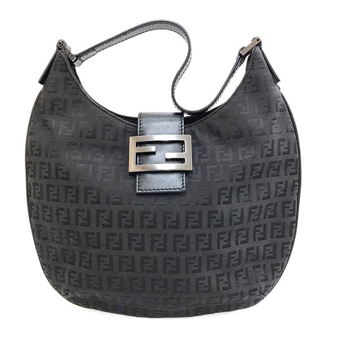 Fendi Zucchino Muster Mamma Bucket One Umhängetasche Leder schwarz C1974