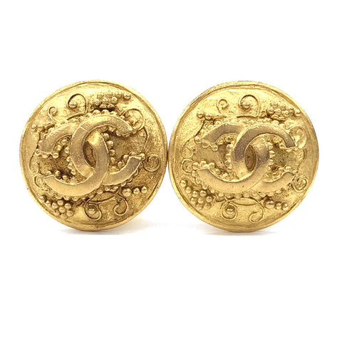 Chanel Coco Mark Round Ohrringe 96A Gold C2303