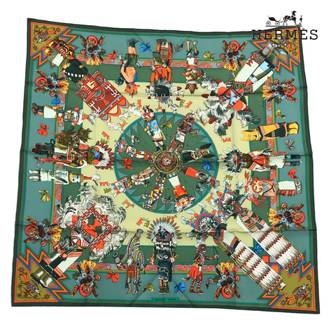 爱马仕(Hermes)Carre 90 Cachina种族图案围巾绿色EIT0093