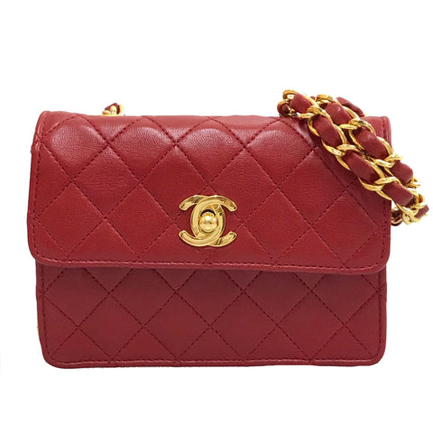 Chanel minimatelasse Turnlock -Ketten -Umhängetasche Leder Rot C2938