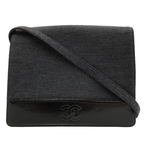 Chanel Coco Mark Recond Bag Jersey Emaille Black C3020