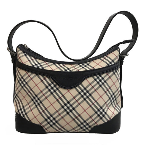 Burberry Nova Check One Recond Bag Canvas Leder Black C3023