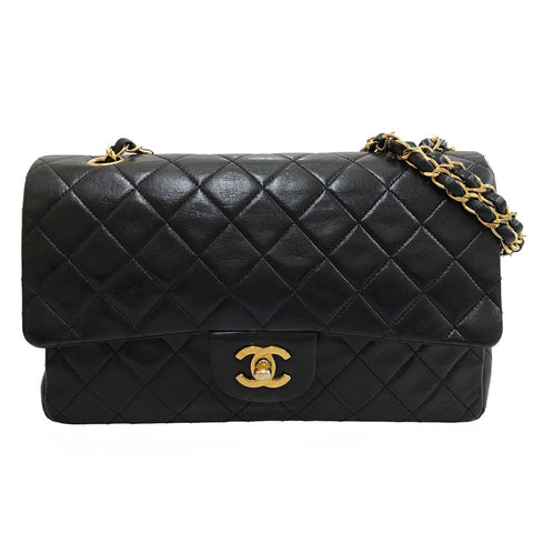 シャネル CHANEL ダブルフラップ マトラッセ ターンロック チェーン ショルダーバッグ レザー ブラック C3108