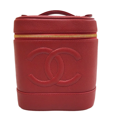 Chanel Caviar Skin Deka Coco Vanity Handbag Red C3170