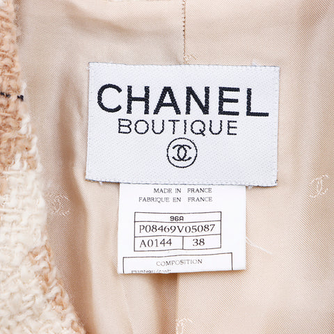 Chanel Gripore Check Coat Größe 38 1996 Mantel Vintage verwendet klassisches Wolle beige WS0874