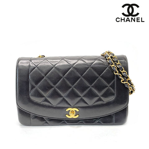 Chanel Diana flap Coco Mark肩带皮革黑色WS1172