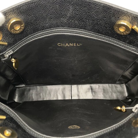 シャネル CHANEL キャビアスキン トリプルココ チェーン ミニ トートバッグ VINTAGE 中古 定番 ブラック WS1268