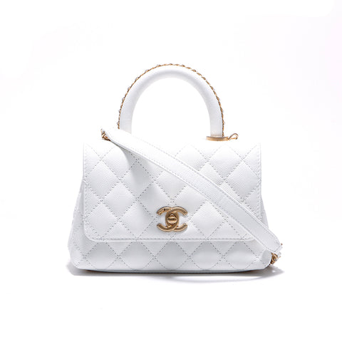 シャネル CHANEL キャビアスキン ココマーク 2way ショルダーバッグ VINTAGE 中古 定番  レザー ホワイト WS1285