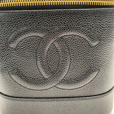 シャネル CHANEL バニティ キャビアスキン 2001年 ハンドバッグ VINTAGE 中古 定番 レザー ブラック WS1299