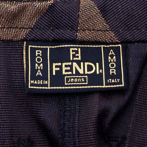 フェンディ FENDI ベルト付き ストライプ ボタン ミニスカート ブラウン×ブラック WS1315