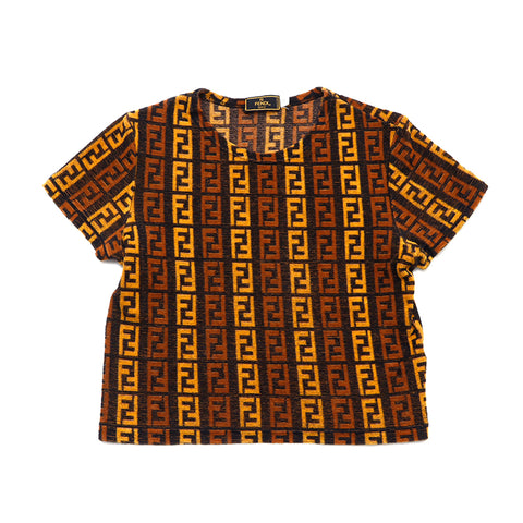 FENDI Pile Zucca Pattern Short Sleeve T-shirt Brown WS1320