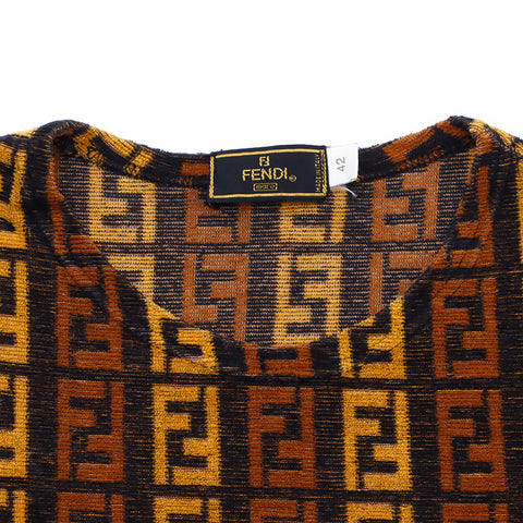 FENDI Pile Zucca Pattern Short Sleeve T-shirt Brown WS1320