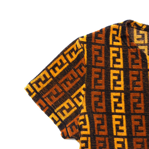 FENDI Pile Zucca Pattern Short Sleeve T-shirt Brown WS1320