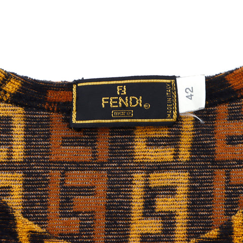 FENDI Pile Zucca Pattern Short Sleeve T-shirt Brown WS1320