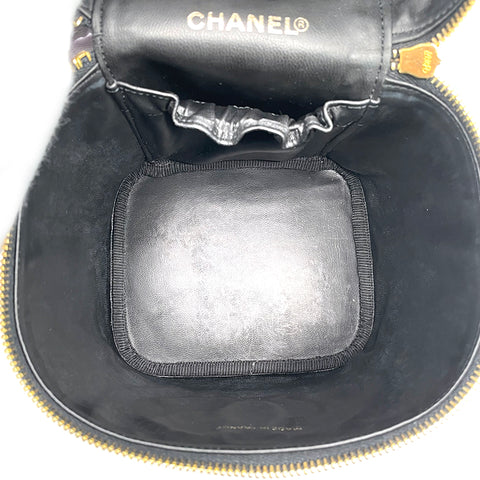 Chanel Caviar Haut Eitelkeit Coco Mark Handtasche Leder Schwarz EIT1663