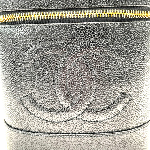 Chanel Caviar Skin Vanity Coco Mark Handbag Leather Black eit1663