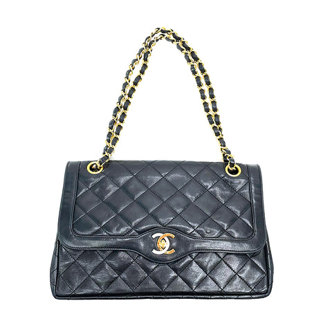 シャネル CHANEL パリ限定 ダブルフラップ ココマーク ショルダーバッグ レザー ブラック eit1668