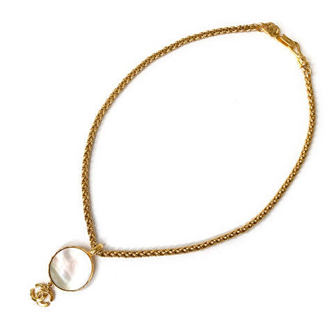 Chanel Coco Mark Round Pearl Necklace Gold WS1520