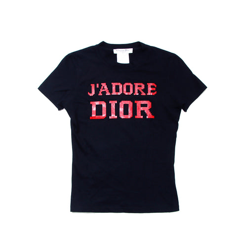 基督教Dior Jador串珠徽标尺寸36短袖T恤棉布黑色WS1597