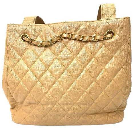 Chanel CHANEL 1997 Caviar Skin Coco Mark Tote Bag Beige WS1656