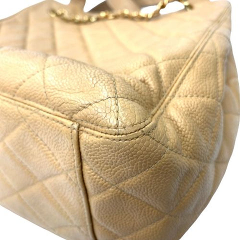 Chanel CHANEL 1997 Caviar Skin Coco Mark Tote Bag Beige WS1656