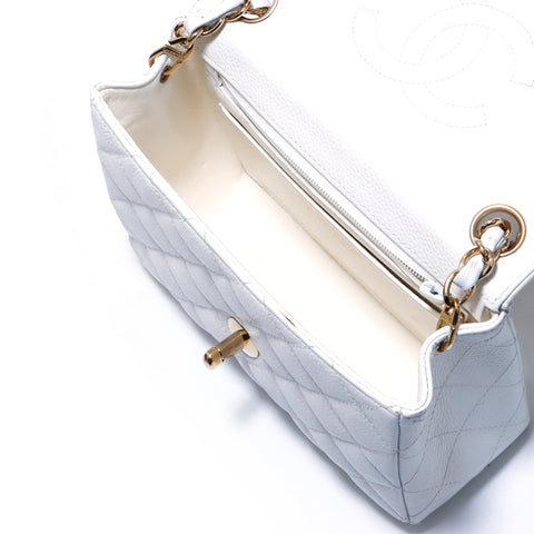 Chanel Coco Mark Matelasse Chain Caviar Skin White Shoulder Bag White WS1685