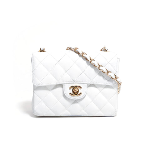 Chanel Coco Mark Matelasse Chain Caviar Skin White Shoulder Bag White WS1685