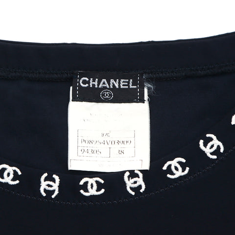 Chanel Coco Mark Maillot Größe 38 1997 Kurzarm T-Shirt Nylon Black WS1729