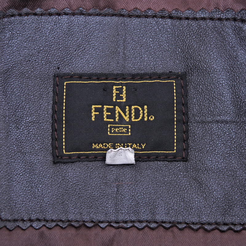 フェンディ FENDI ズッカ レザージャケット 切り替え フード コート