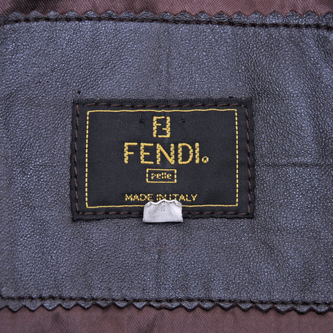 フェンディ FENDI ズッカ レザージャケット 切り替え フード コート  サイズ44 ジャケット VINTAGE 中古 定番 ラムスキン ブラウン WS1735