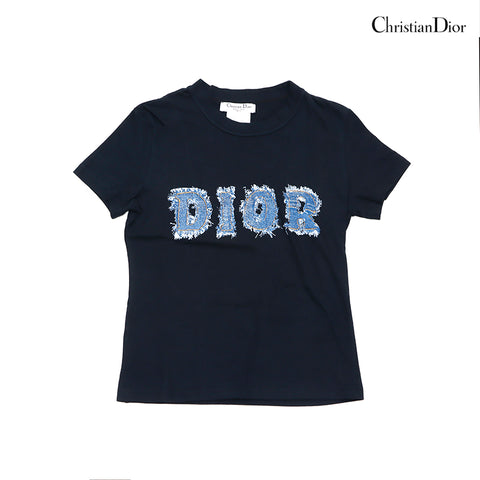 克里斯蒂安·迪奥（Christian Dior）尺寸38 2016短袖T恤复古使用经典棉布黑色X蓝色WS1743