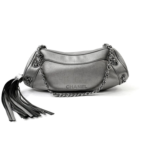 Chanel Fringe Chain épaule 2003-2004 Sac à bandoulière Green en peau d'agneau WS1782