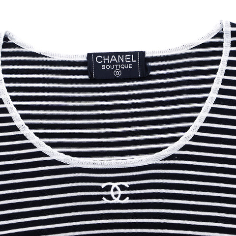 Chanel Apparel Border Size 401950 Short Sleeve T-shirt Cotton Black x White WS2022