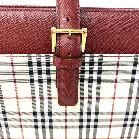 バーバリー BURBERRY チェック柄 ショルダーバッグ PVC ベージュ×レッド WS2036