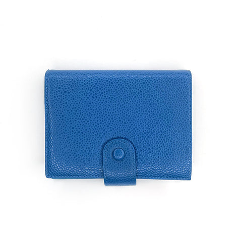 シャネル CHANEL ココマーク キャビア 1996-1997年 二つ折り財布 レザー ブルー WS2126
