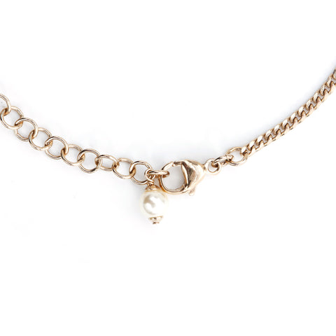 Chanel Coco Mark Pearl Coeur Collier Vintage Utilisé Gold Classic WS2129