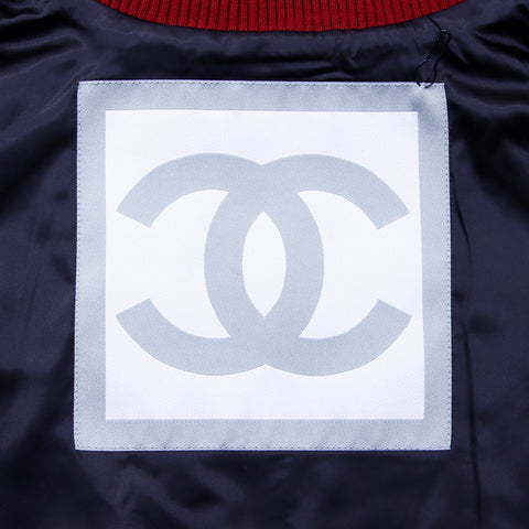 シャネル CHANEL スポーツラインボンバー ココボタン サイズ40 2004年 ジャケット VINTAGE 中古 定番 ウール ネイビー×レッド WS2161