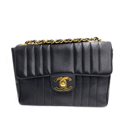 シャネル CHANEL マドモアゼル フラップ キャビアレザー 1990年 ショルダーバッグ VINTAGE 中古 定番  レザー ブラック WS2335