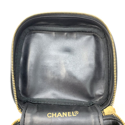 シャネル CHANEL バニティ ポーチ ラムレザー 3番台 1990s ハンドバッグ レザー ブラック WS2518