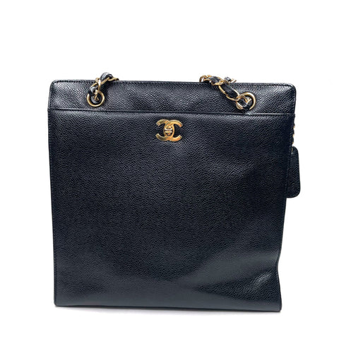 Chanel Caviar Skin Coco Mark Sac à bandoulière en cuir noir WS2521