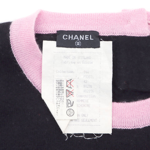 シャネル CHANEL ショートスリーブ サイズ42 1994年 セーター VINTAGE 中古 定番 カシミヤ ブラック×ピンク WS2564