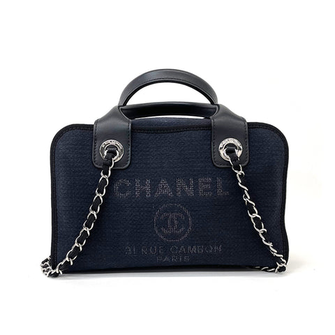 Chanel Deauville Bowling 2WAY Chain Shoulder 2022 Shoulder Bag Cotton Navy x Black WS2578